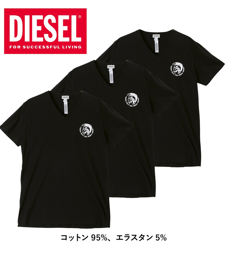 ディーゼル DIESEL 【3枚セット】Essentials メンズ 半袖 Vネック Tシャツ(VTブラックセット-海外XS(日本S相当))