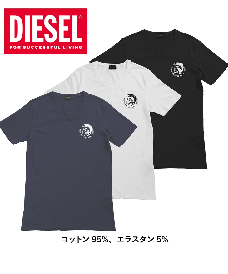 ディーゼル DIESEL 【3枚セット】Essentials メンズ 半袖 Vネック Tシャツ(VTネイビーセット-海外XS(日本S相当))
