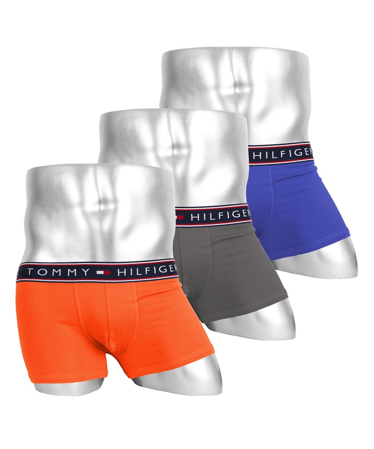 トミー ヒルフィガー TOMMY HILFIGER ワケあり【3枚セット】Cotton Stretch Core Plus メンズ ボクサーパンツ 綿 アウトレット ロゴ ボーダー 【メール便】(15.オレンジセット-海外XL(日本XXL相当))