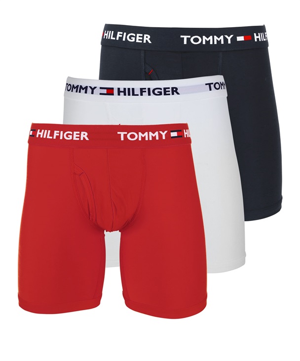 TOMMY HILFIGER トミー ヒルフィガー 3枚セット Everyday Micro メンズ ロングボクサーパンツ ギフト プレゼント 男性下着 ラッピング無料(4.マホガニーセット-海外S(日本M相当))