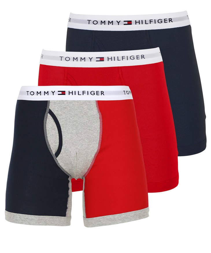 トミー ヒルフィガー TOMMY HILFIGER 【3枚セット】Cotton Classics Core Plus メンズ ロングボクサーパンツ 綿100% コットン 無地(18.レッドマルチBセット-海外M(日本L相当))