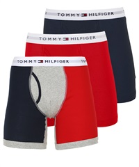 TOMMY HILFIGER トミー ヒルフィガー 3枚セット Cotton Classics メンズ ロングボクサーパンツ ギフト プレゼント 男性下着 ラッピング無料(11.レッドマルチBセット-海外S(日本M相当))