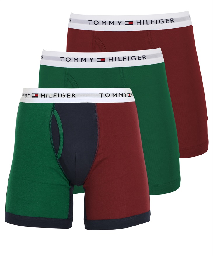 トミー ヒルフィガー TOMMY HILFIGER 【3枚セット】Cotton Classics Core Plus メンズ ロングボクサーパンツ 綿100% コットン 無地(19.グリーンBマルチセット-海外M(日本L相当))