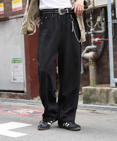 チェーン・ベルト付き ワイドスウェットパンツ 裾ドロ－コード | スウェットパンツ メンズ ワイドパンツ チェーン付き ベルト付き ドローコード 裾絞り ストリート ゆったり リラックス カジュアル ボトムス 春夏