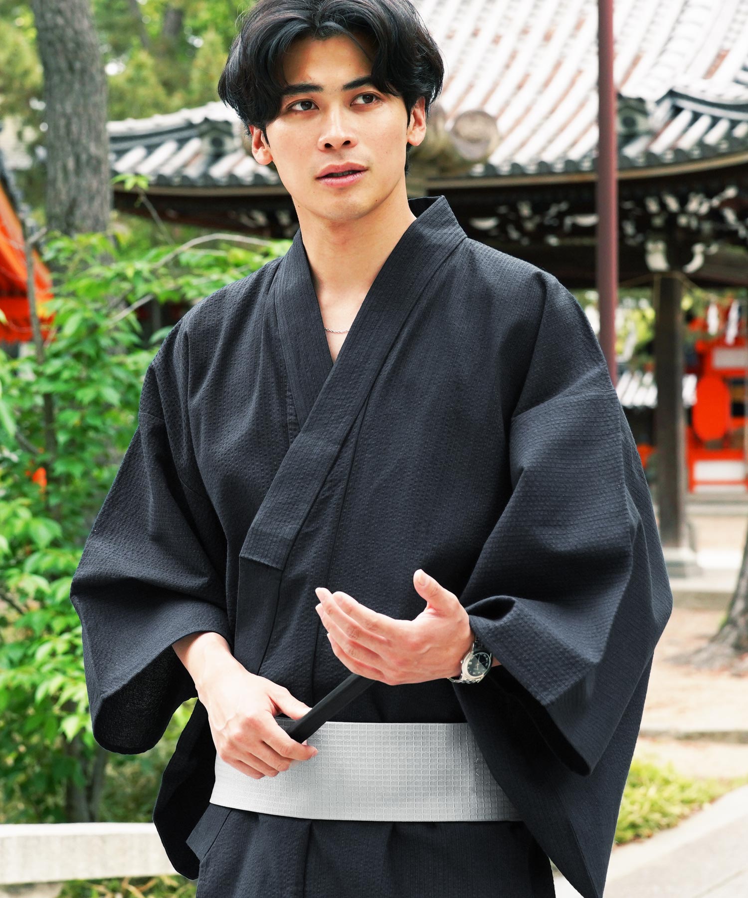 メンズ浴衣6点セット / 一人で着れる 浴衣 メンズ 花火 祭り