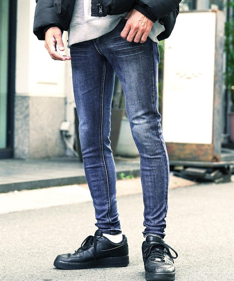 裏起毛スキニーデニムインディゴの画像