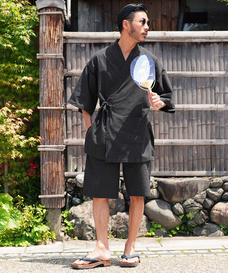 メンズ甚平黒霧雨の画像