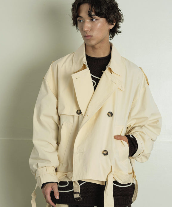 クロップド丈 スタンドカラー ミリタリー トレンチコート / ジャケット