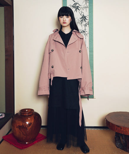 クロップド丈 スタンドカラー ミリタリー トレンチコート / ジャケット