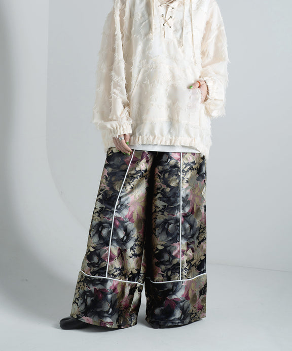 コードパイピング配色 総ゴムワイドパンツ