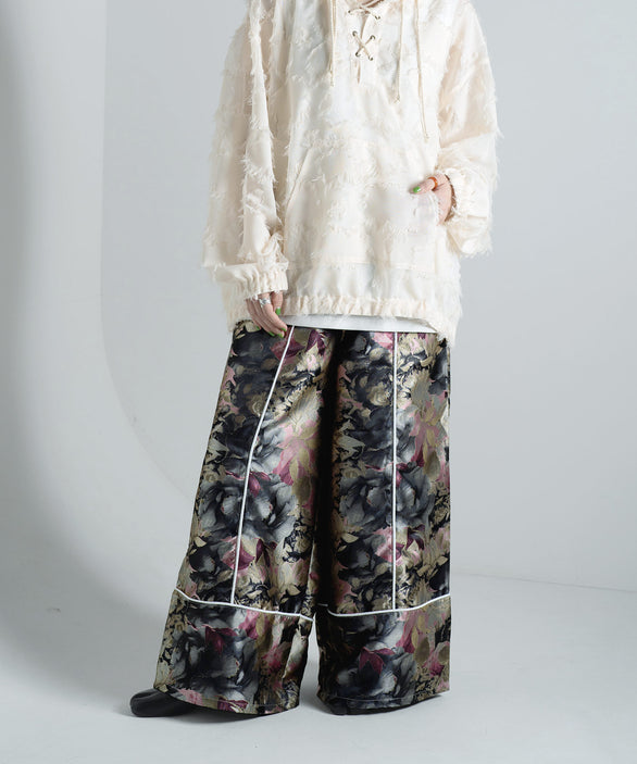 コードパイピング配色 総ゴムワイドパンツ