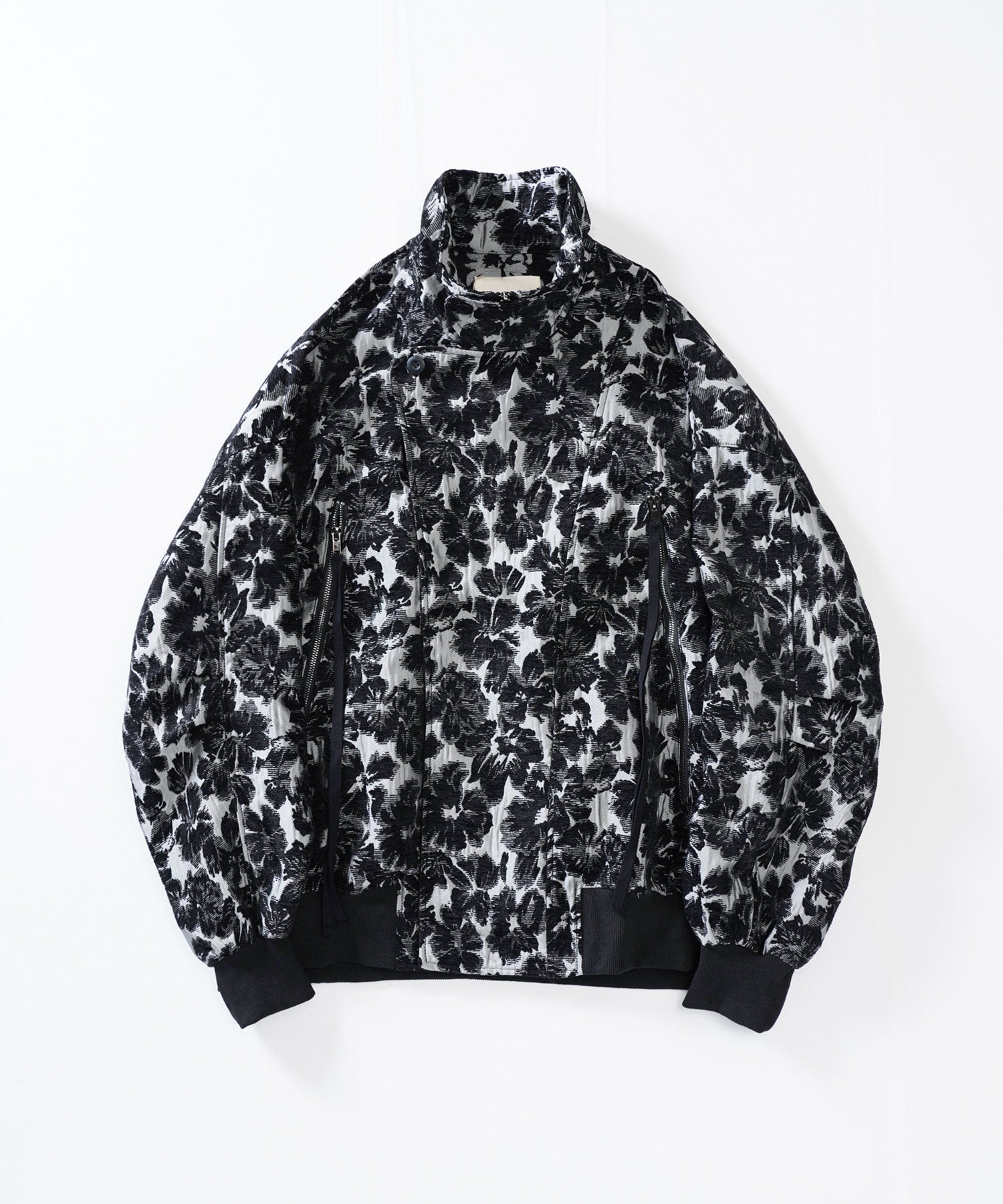 スタンドカラー ジップポケット リブ ライダースブルゾン ブラック