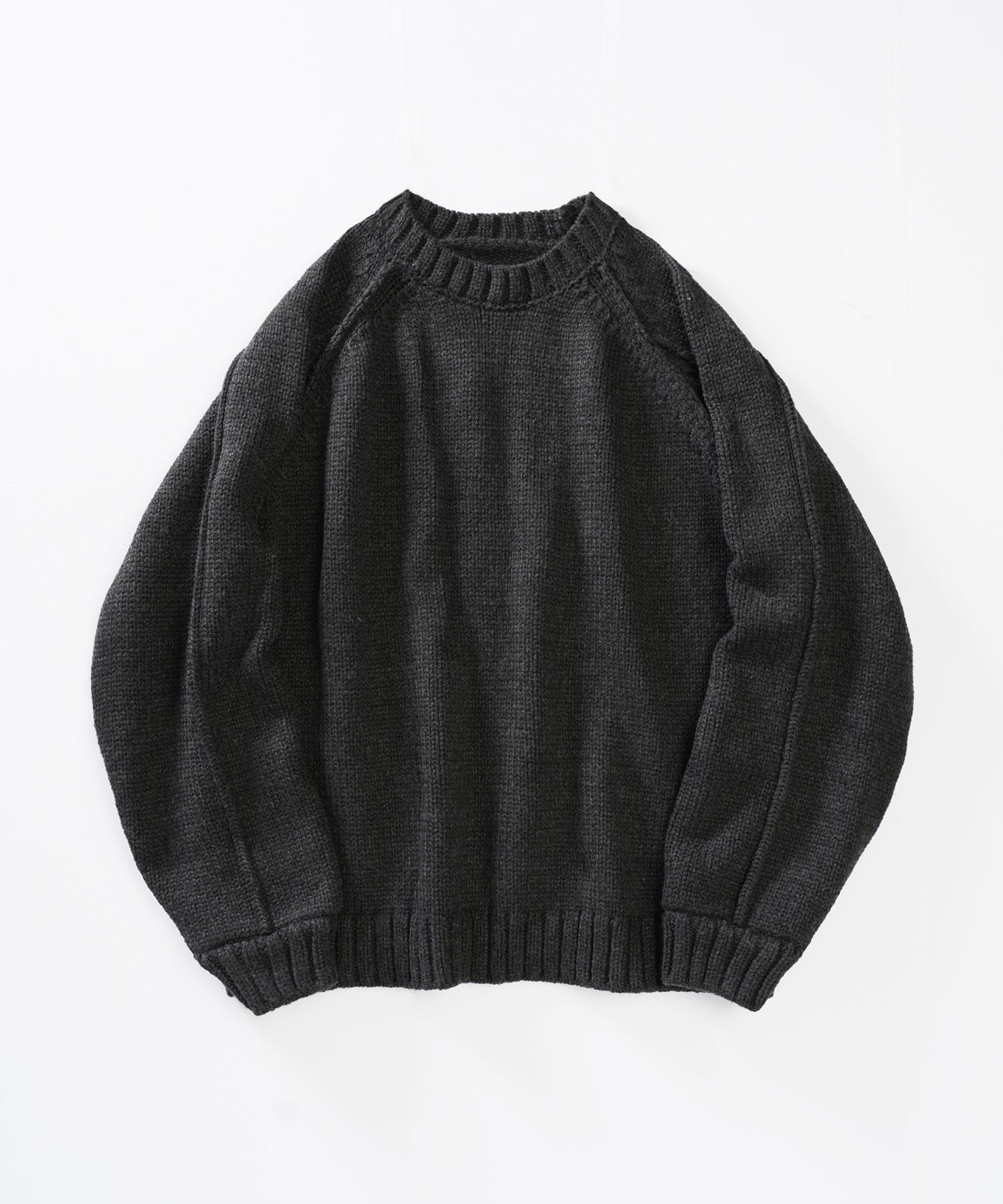 ハンド編みライク アウトリンキング ラグランスリーブ クルーネックニットスミクロ