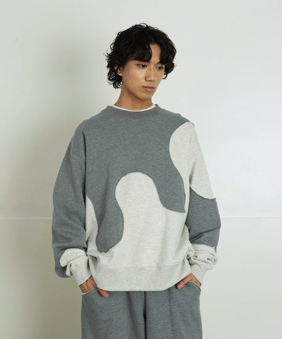 カーブ切替 バイカラー クルーネック 裏起毛スウェット/トレーナー