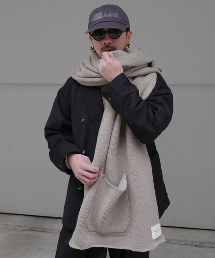 ハンド編みライク ポケット付き ビッグ ポンチョ/ストール