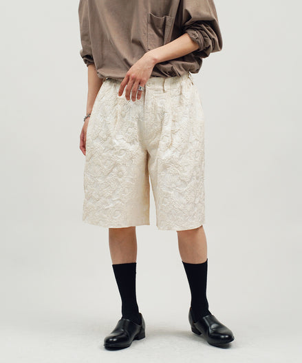 ふくれジャガード サイドギャザー ハーフパンツ