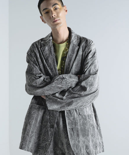 ムラ染め クラッシュプリーツ テーラード オーバージャケット