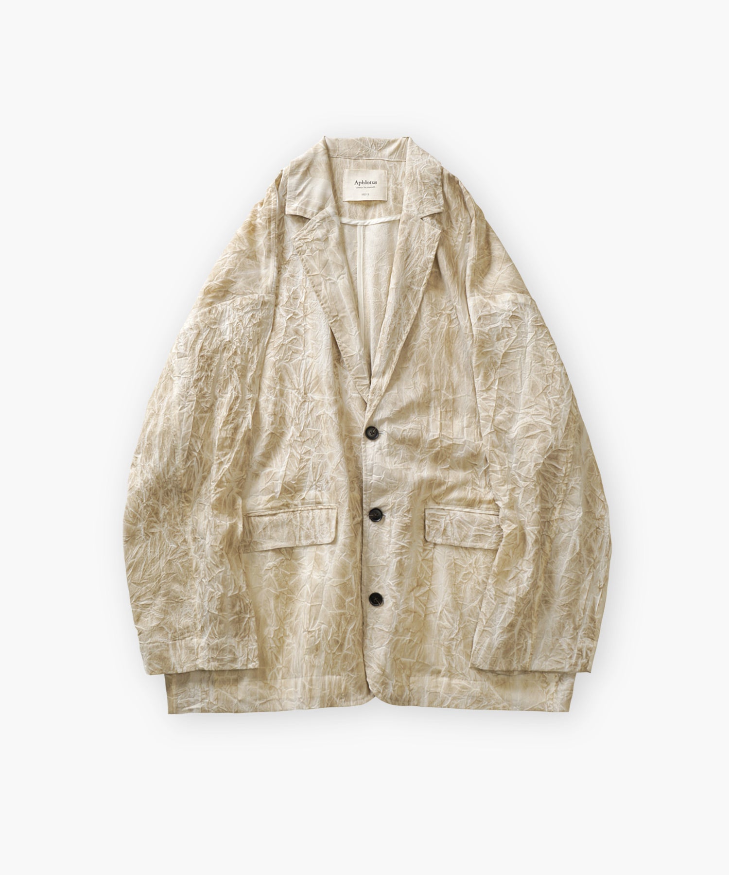 ムラ染め クラッシュプリーツ テーラード オーバージャケット サンドベージュ