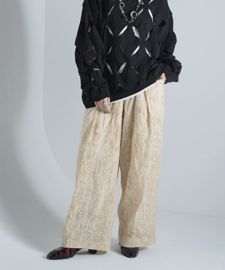 ムラ染めクラッシュプリーツ フルレングス ディープ1タック スラックス