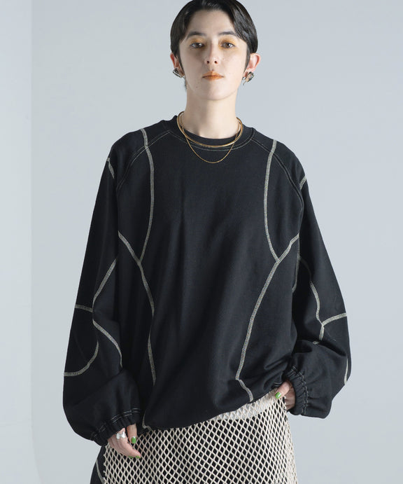 バイカラー シンメトリーゲームステッチデザイン スウェット・トレーナー