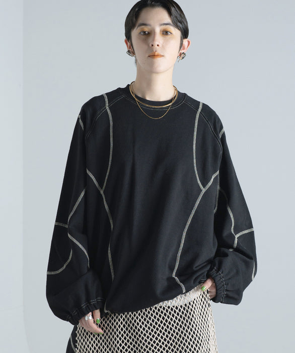 バイカラー シンメトリーステッチデザイン スウェット/トレーナー