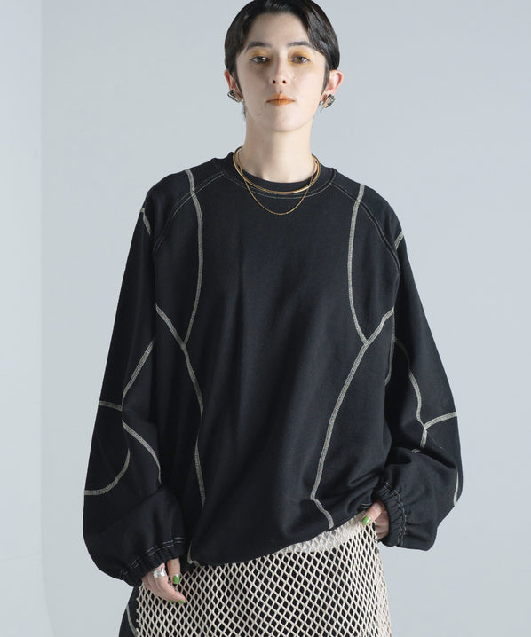 バイカラー シンメトリーステッチデザイン スウェット/トレーナー