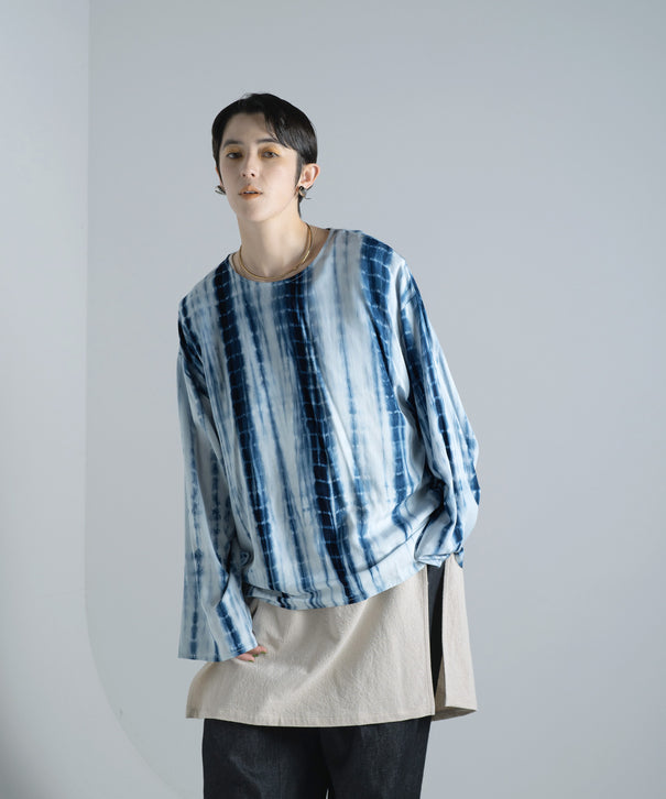 シルケット加工 絞り染め クルーネック LS ビッグ プルオーバー