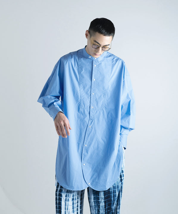 バンドカラー サイドスリットデザイン LS ロング オフィサーシャツ