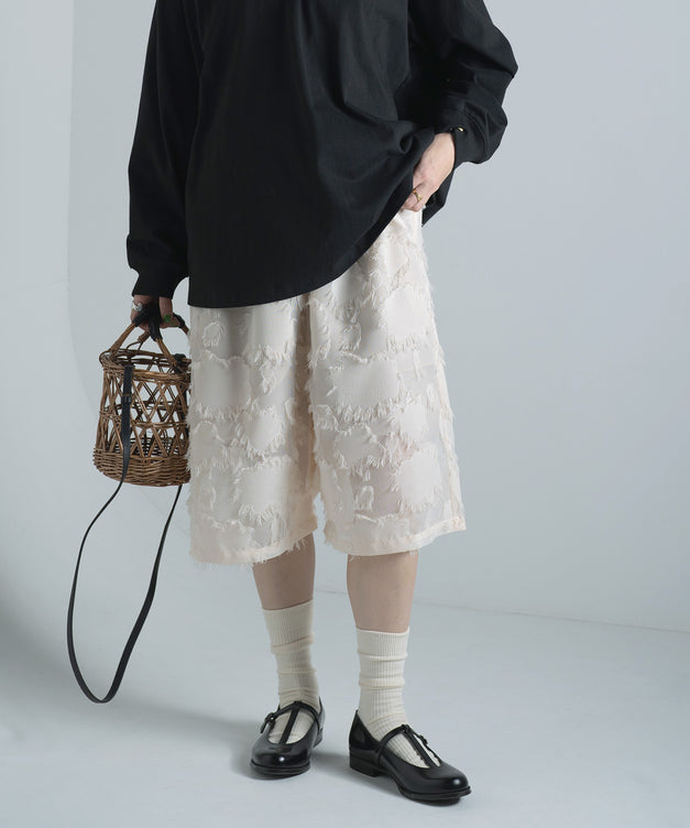 フリンジジャガード イージー ドロップ シアー ハーフパンツ