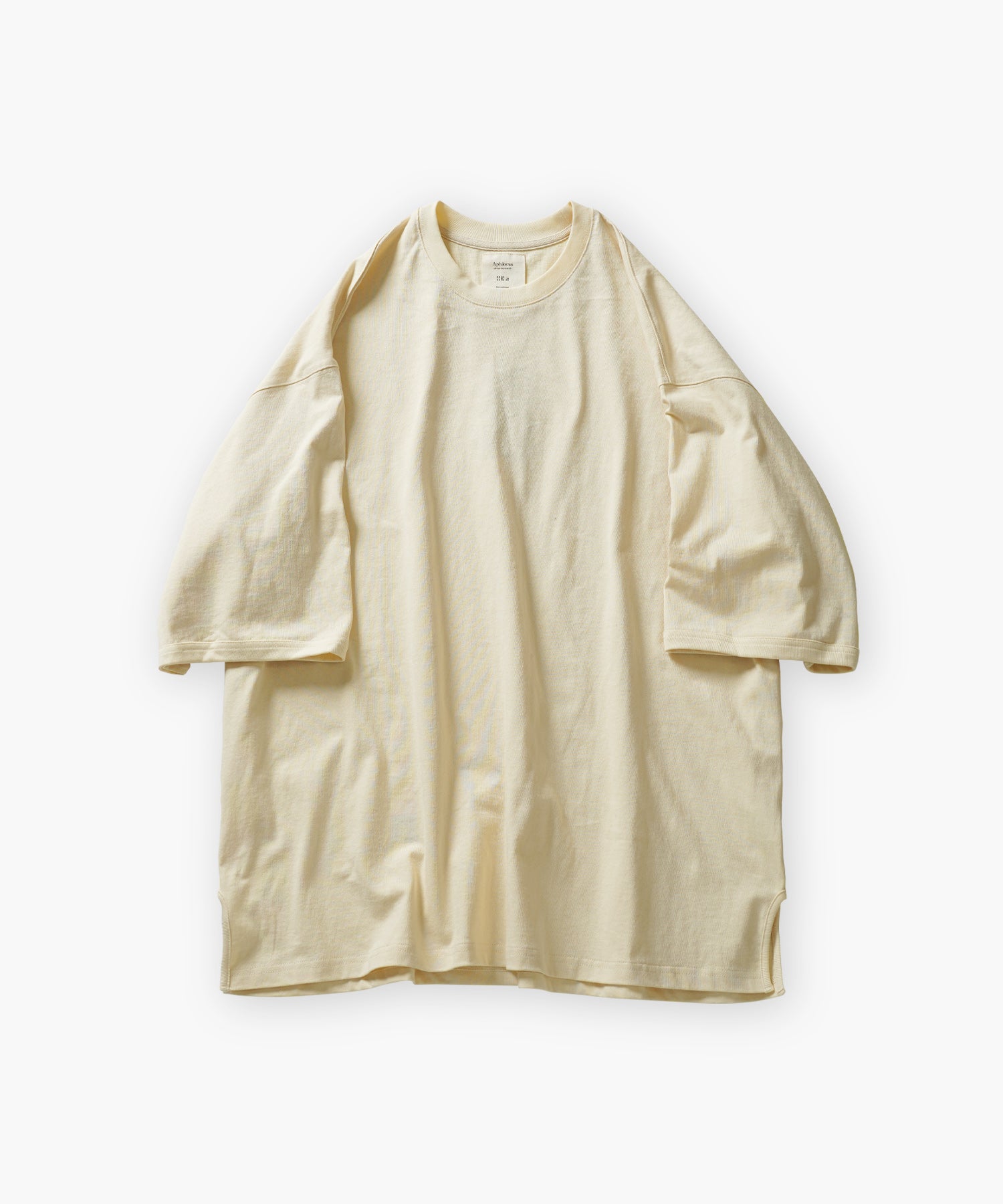 パイピングスリット　クルーネック カフスリブ H/S カットソー クリーム