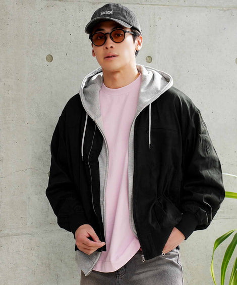 メンズスウェードタッチMA-1ブルゾンブラックの画像