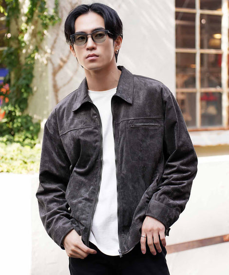 メンズスウェードタッチスウィングトップグレーの画像