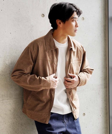 メンズスウェードタッチスウィングトップベージュの画像