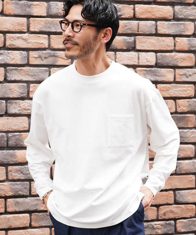 【接触冷感＆UV】プレーティングポケット付きメンズルーズ長袖Ｔシャツ