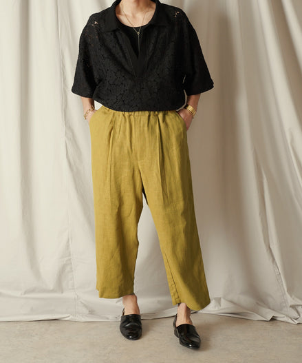 リネン 1タック イージーテーパード アンクルパンツ