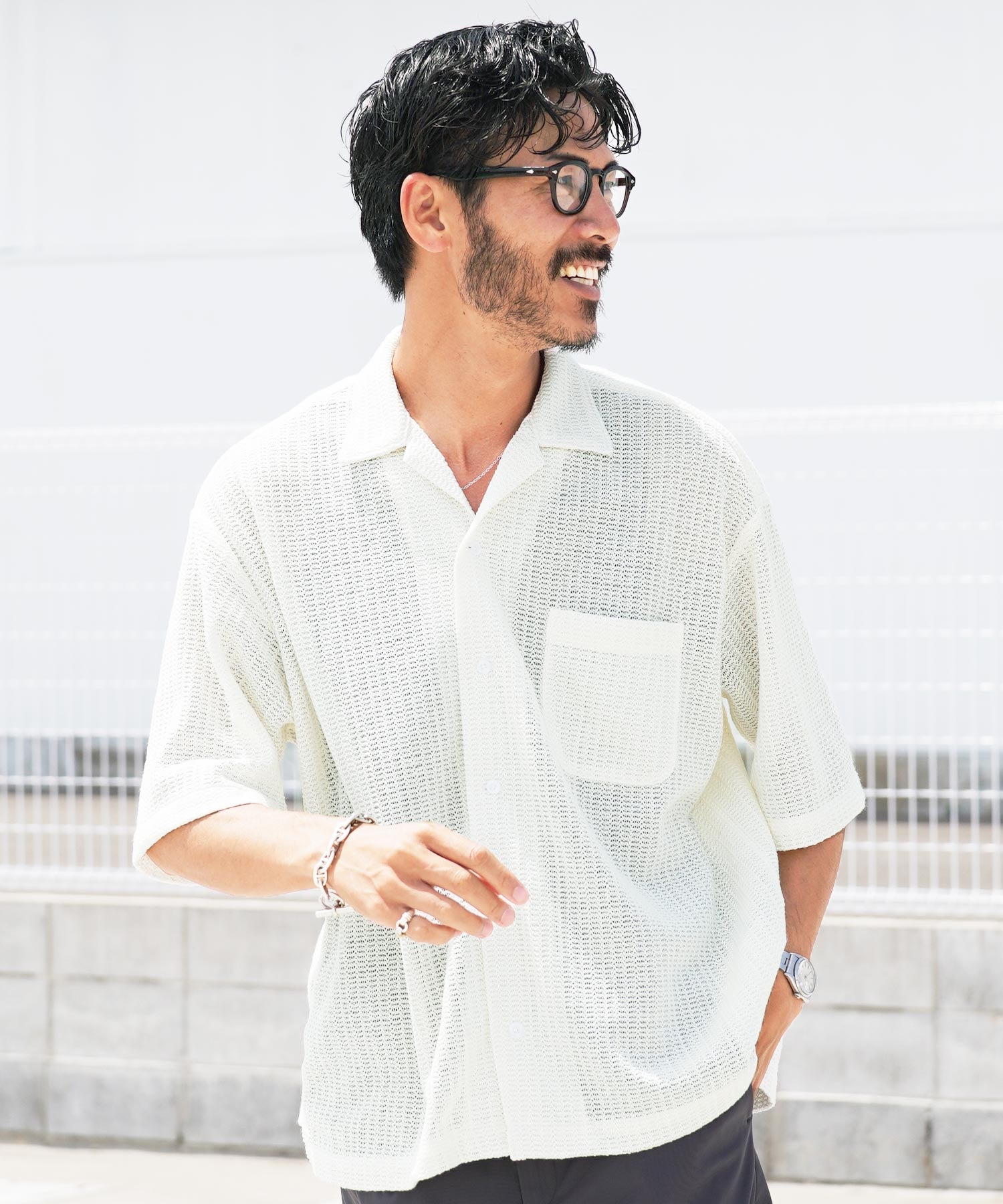【OFF WHITE】メッシュ オープンカラーシャツ メッシュオープンカラーシャツ │ メンズ シャツ 半袖 オープンカラー