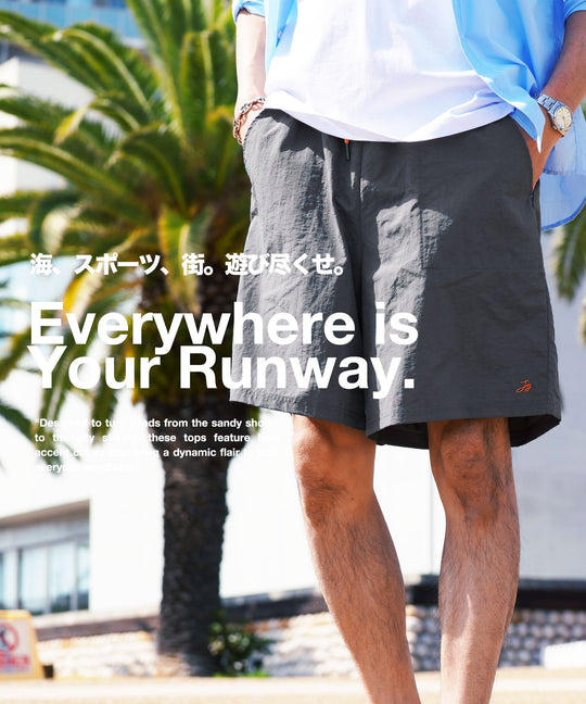 水陸両用ナイロンベイカーショートパンツ