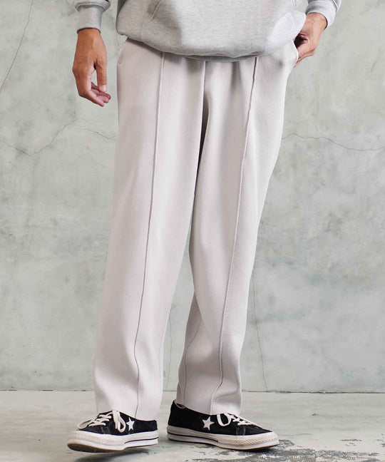 ニットパンツ ピンタック ワイドテーパード│ワイドパンツ センターシーム 太め メンズ ワイドパンツ