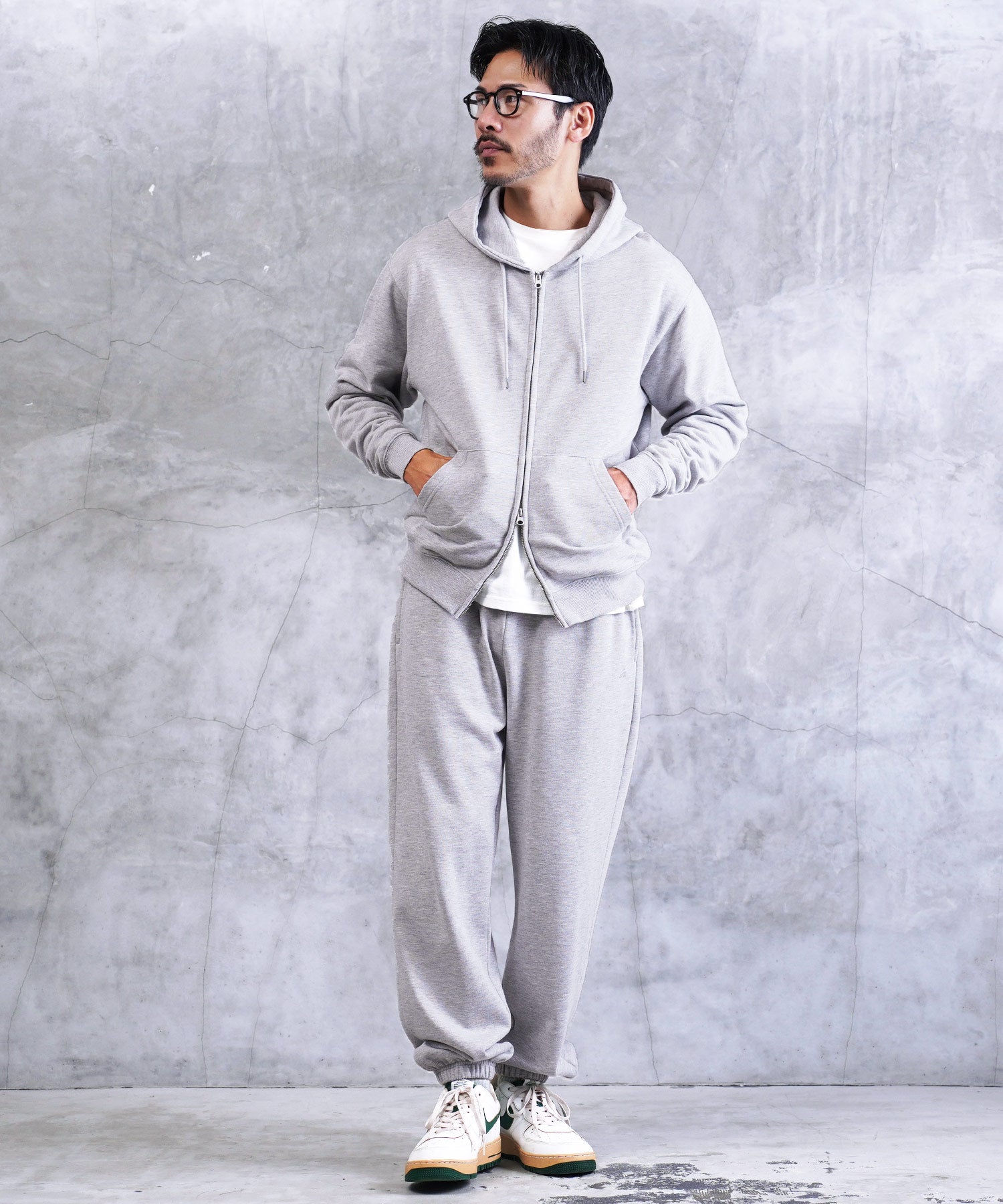 裏毛ワンポイント刺繍ZIPスウェットパーカーセットアップ│メンズ