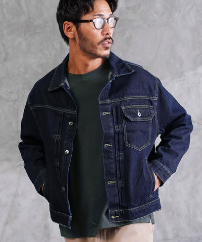 オーバーサイズデニムジャケット│メンズ Gジャン ビンテージ加工 ウォッシュ インディゴ ゆったり ビッグシルエット Tバック