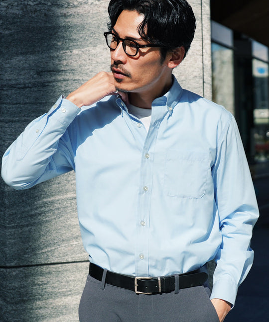 ボタンダウンブロードシャツ | メンズ 長袖 シャツ 洗える 洗濯機 ビジネス カジュアル シンプル 無地 ストライプ