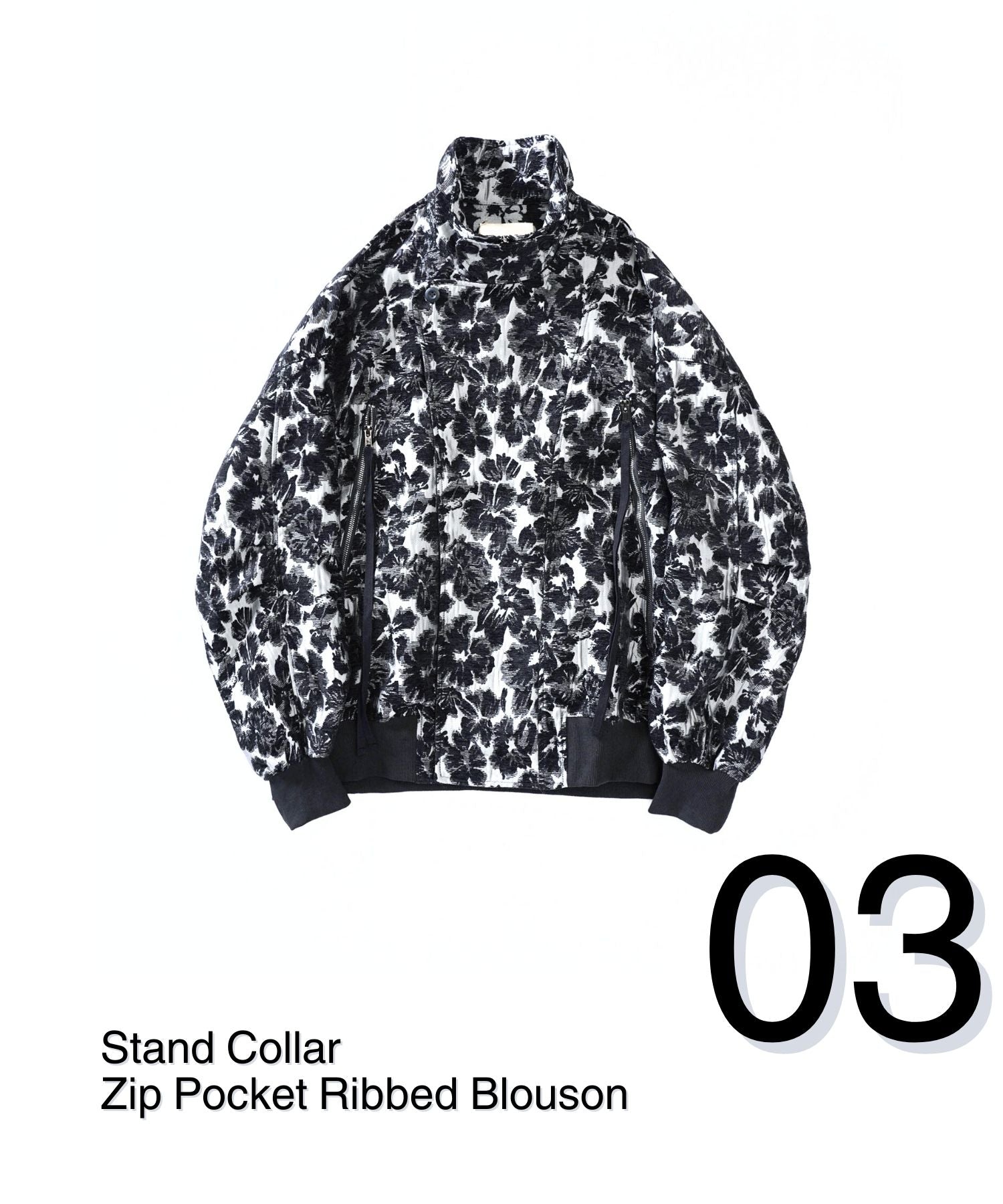 スタンドカラージップポケットリブライダースブルゾン