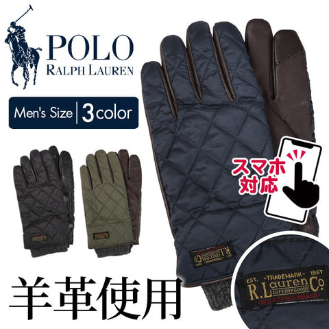 ポロ ラルフローレン POLO RALPH LAUREN TOUCH QUILTED FIELD GLOVE WITH LABEL メンズ 手袋 OUTLET SALE_F