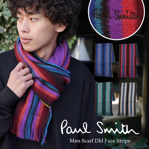 ポールスミス Paul Smith Men Scarf Dbl Face Stripe マフラー OUTLET SALE_F