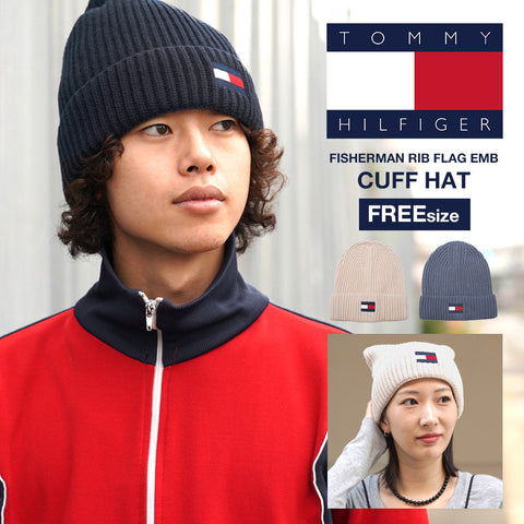 トミー ヒルフィガー TOMMY HILFIGER FISHERMAN RIB FLAG EMB CUFF HAT ニット帽 OUTLET SALE_F